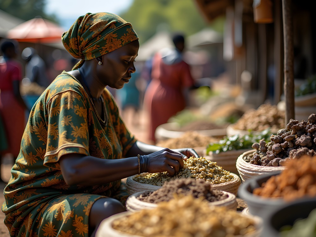 Traditional medicinal herbs and roots at specialty market in Ngozi, Burundi