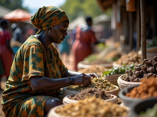 Traditional medicinal herbs and roots at specialty market in Ngozi, Burundi