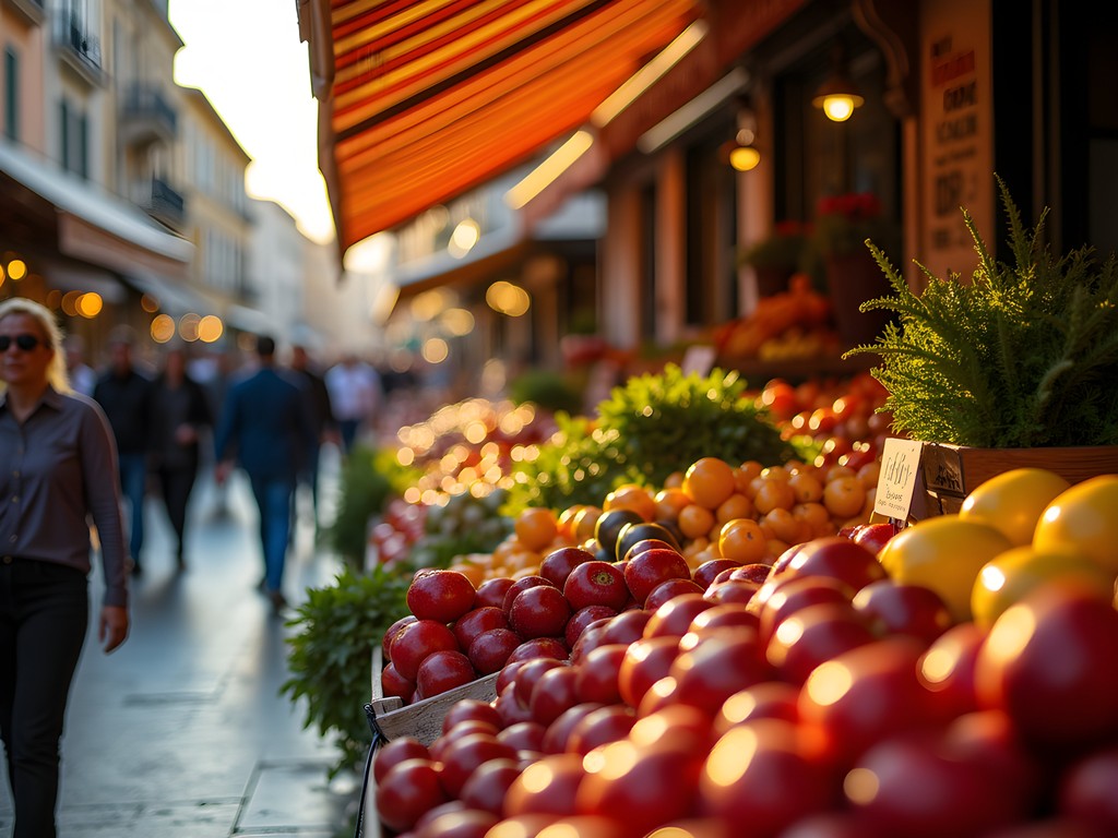 Vibrant morning scene at Cours Saleya market in Nice with colorful produce stalls