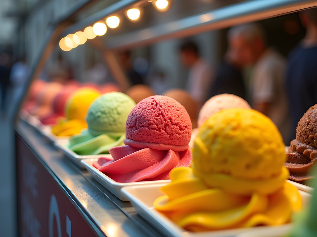 Colorful gelato display at Fenocchio in Place Rossetti, Nice