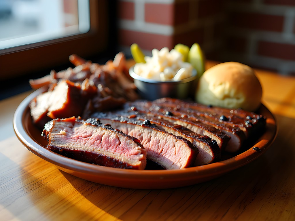 Authentic BBQ platter with ribs, brisket and sides in North Little Rock