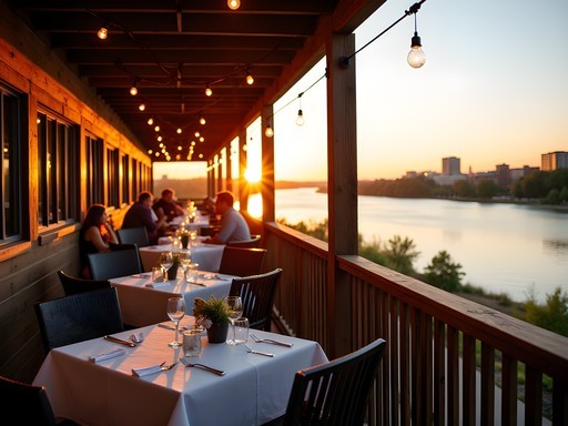 Sunset dining view from The Edgemont House deck overlooking the Arkansas River