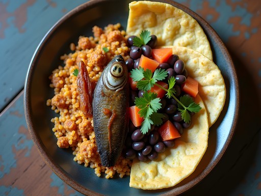 Side-by-side comparison of traditional meals from Mauritania and Palenque showing ecological adaptations