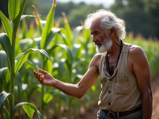 Traditional Maya milpa farming showing polyculture of corn, beans, and squash near Palenque