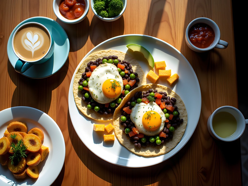 Colorful Guatemalan breakfast spread at Café Kacao in Oklahoma City