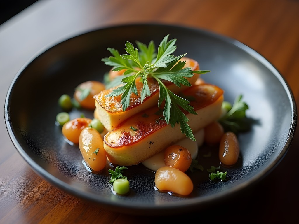 Elegantly plated modern Pittsburgh cuisine featuring local ingredients with industrial-inspired presentation