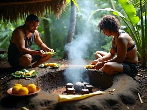 Traditional earth oven cooking demonstration in Vanuatu