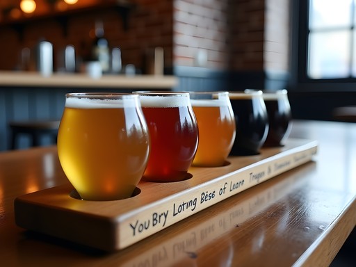 Flight of craft beers from Poznan microbrewery with tasting notes