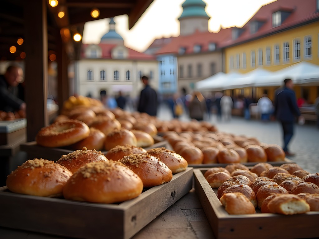 Traditional food stalls in Poznan's historic Old Market Square