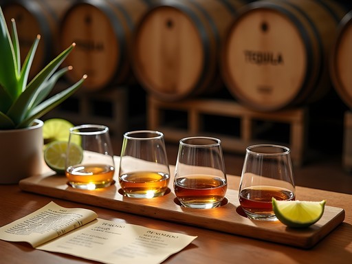 Professional tequila tasting setup with different aged varieties in Puerto Vallarta