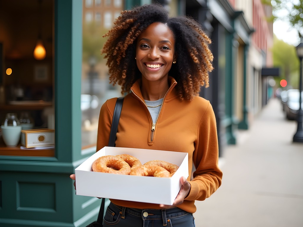 Travel blogger with authentic Danish kringle from Racine Wisconsin bakery