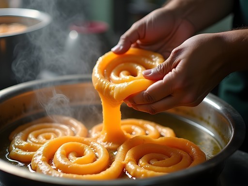 Traditional jalebi being prepared at a sweet shop in Rawalpindi