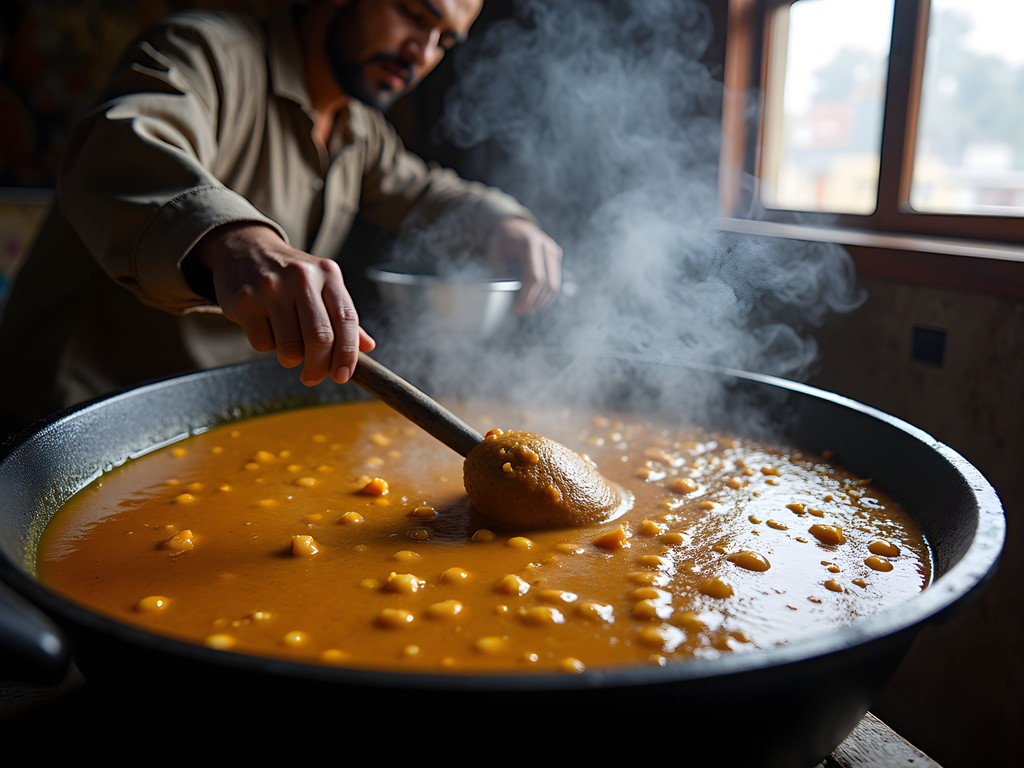 Traditional haleem being prepared at a small restaurant on Saddar Road in Rawalpindi