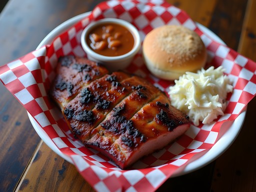 Traditional Kentucky BBQ plate with pulled pork, beans, and coleslaw in Richmond