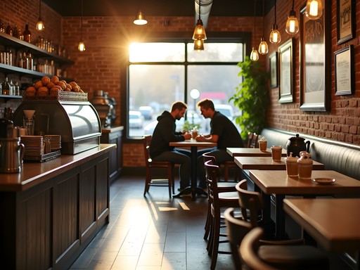 Cozy coffee shop interior in Richmond Kentucky with vintage decor and morning light