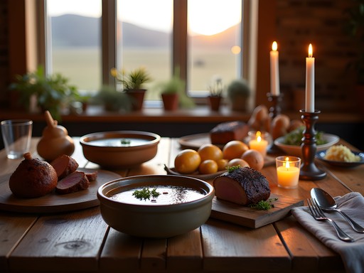 Traditional Icelandic farm dinner with lamb and root vegetables