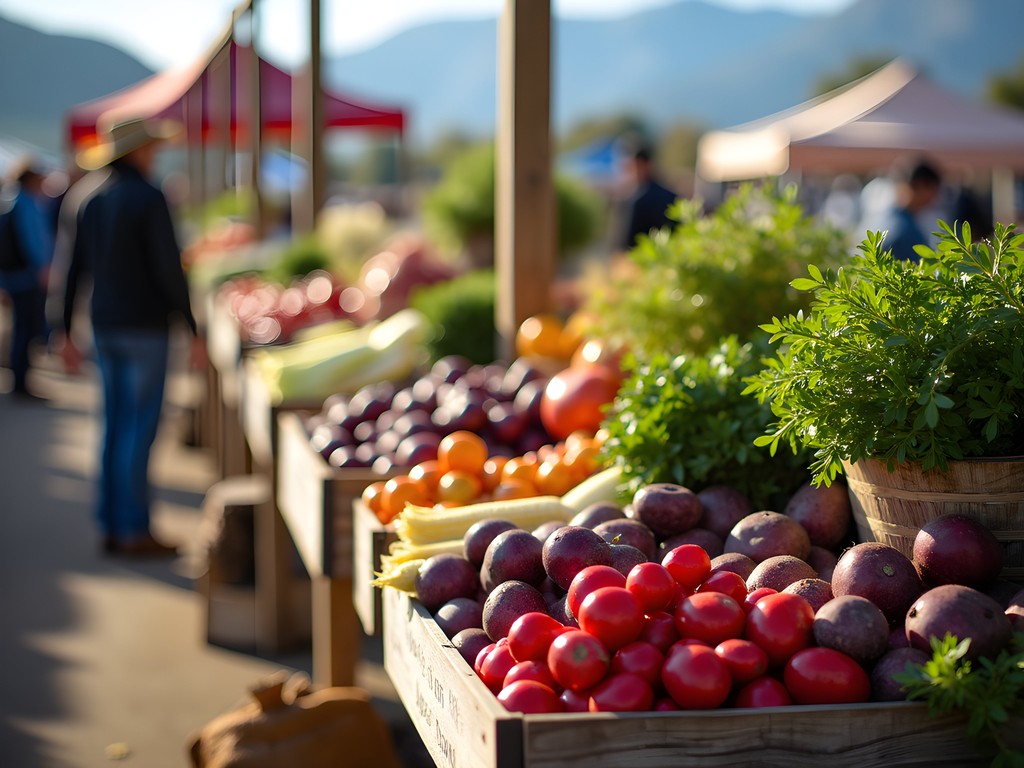 Colorful display of local produce at Riverton Farmers Market in fall