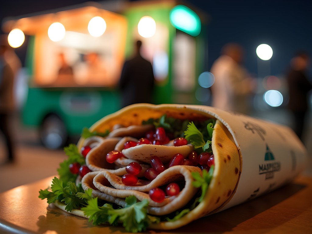 Fusion shawarma with pomegranate molasses from a popular Riyadh street food vendor