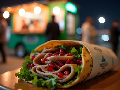Fusion shawarma with pomegranate molasses from a popular Riyadh street food vendor