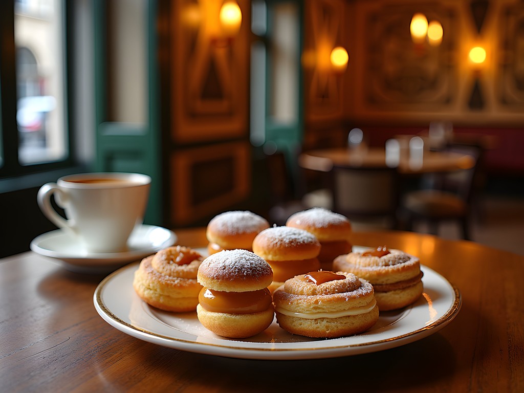 Traditional Argentine pastries filled with dulce de leche in historic Rosario cafe