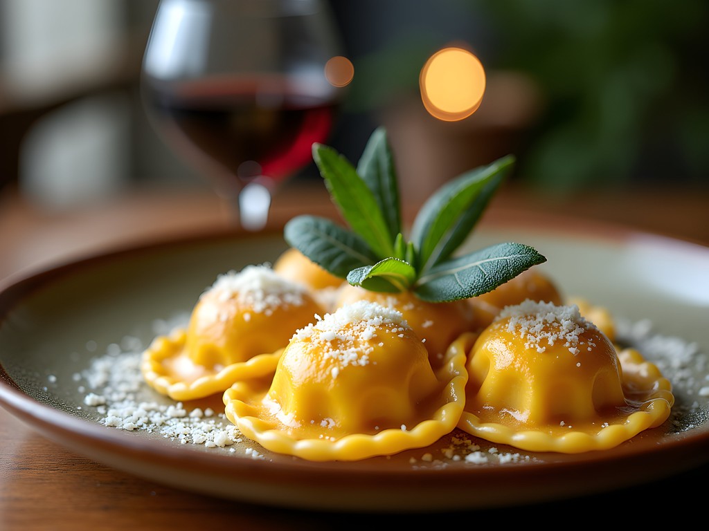 Handmade sorrentinos pasta with sage butter sauce in Rosario restaurant
