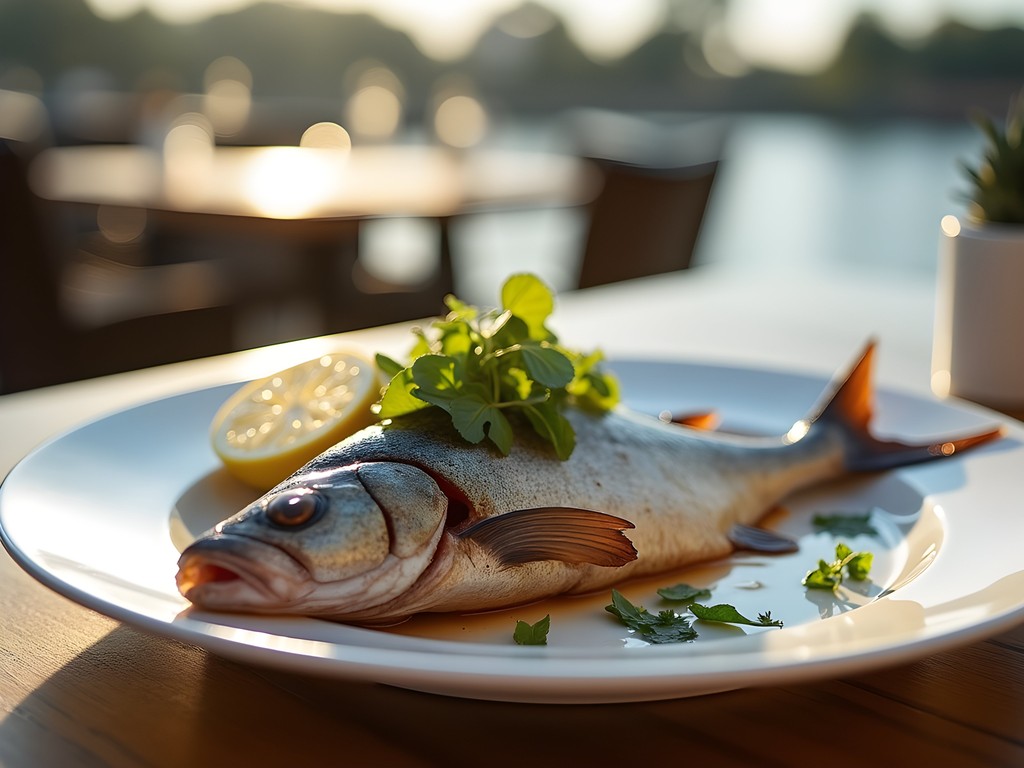Riverside restaurant in Rosario with grilled dorado fish and Paraná River view