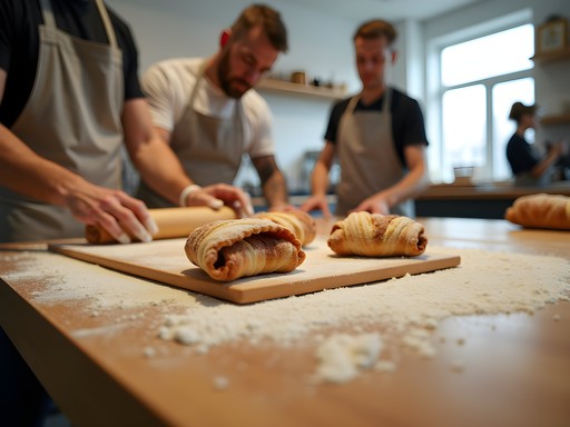 Father and daughter at Danish pastry workshop in Roskilde bakery