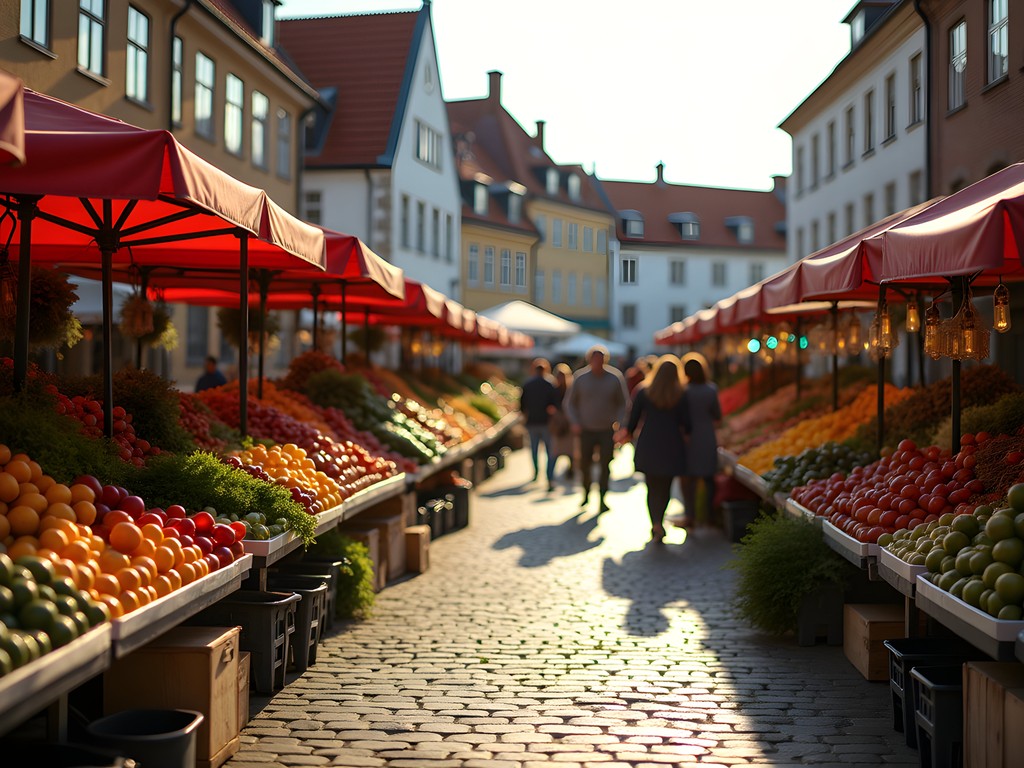 Father and daughter exploring Roskilde farmers market with local vendors