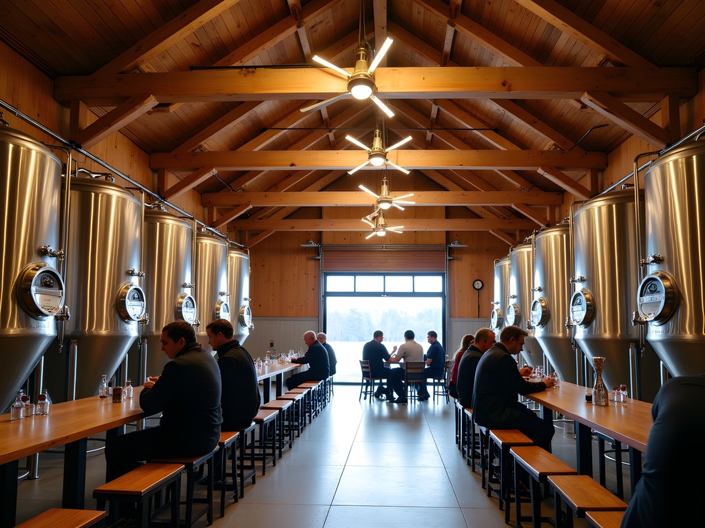 Craft brewery in converted historic Vermont barn with modern sustainable brewing equipment