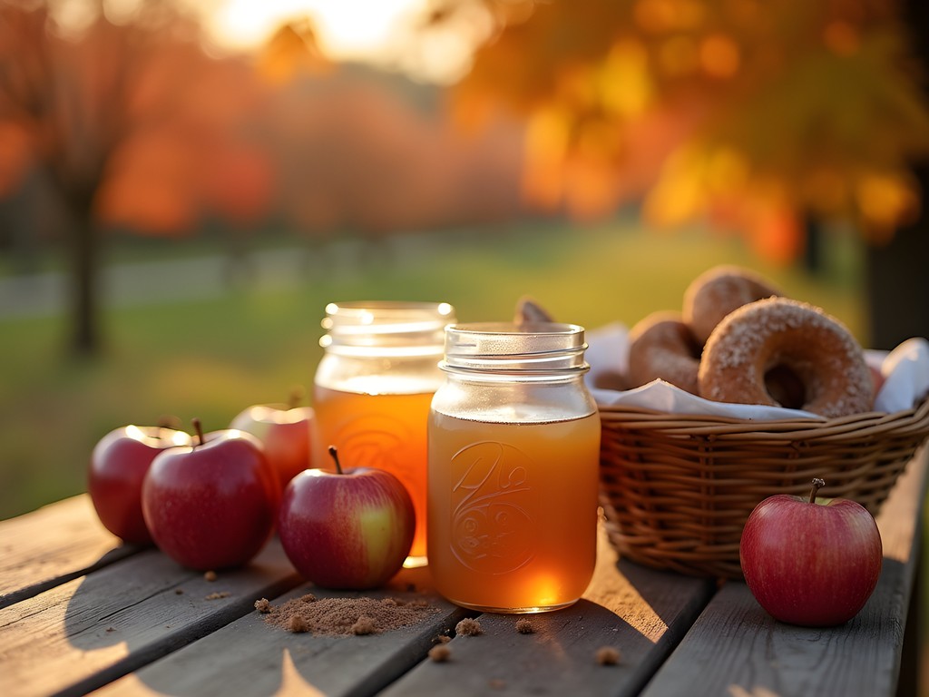 Fresh pressed apple cider and donuts at Cider Hill Farm Salem New Hampshire in fall