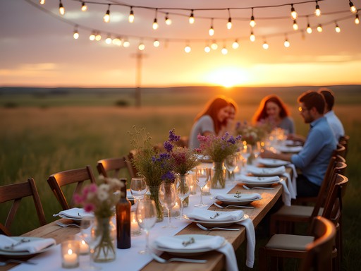 Outdoor prairie dinner experience near Salina Kansas at sunset