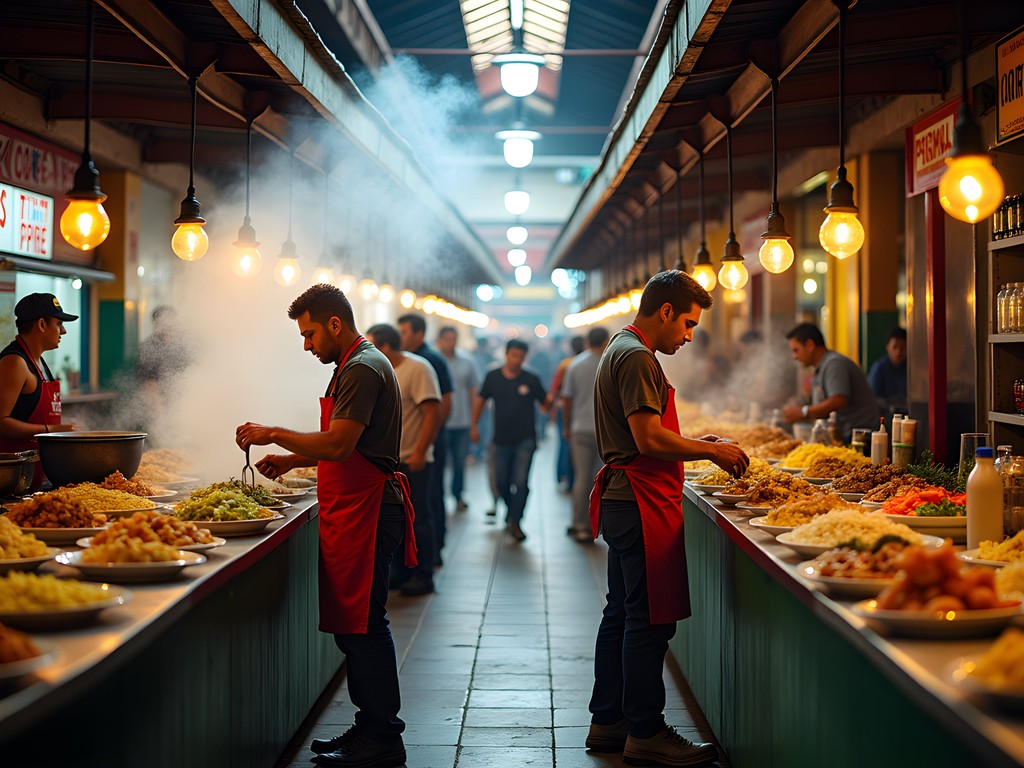 Colorful food stalls in Mercado Central San Jose with traditional Costa Rican dishes