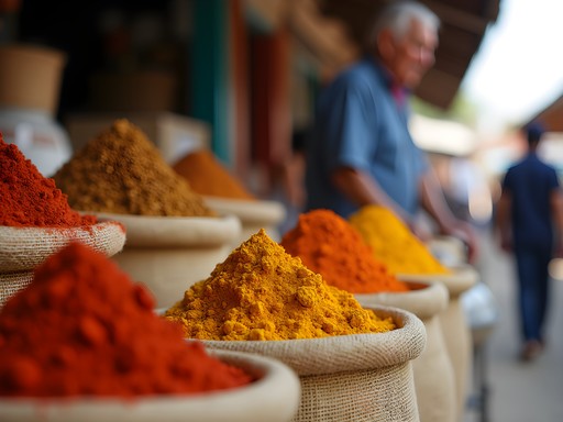 Colorful spice display at Mercado Hospedaje in Santiago
