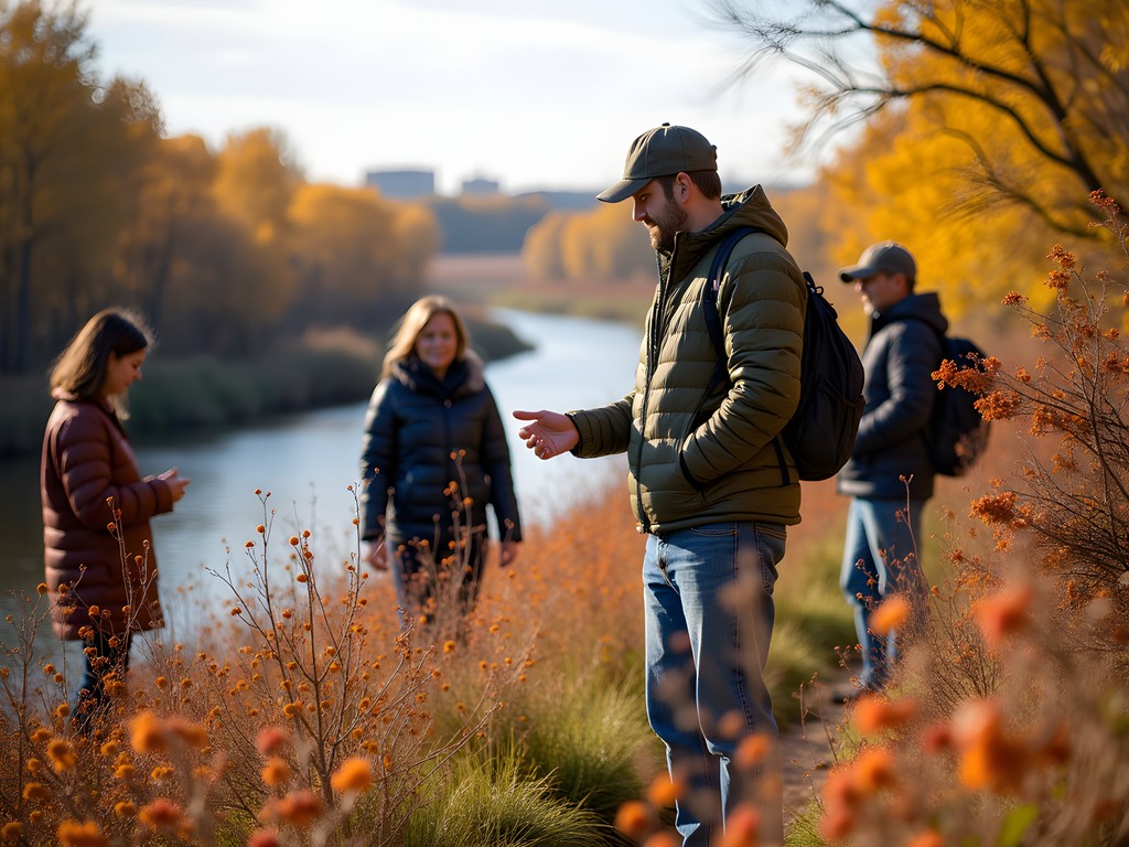 Foraging tour guide showing wild edible plants in Saskatoon's river valley