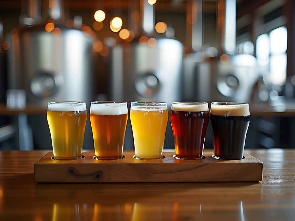 Beer flight sampling at a craft brewery in Seattle's Ballard neighborhood