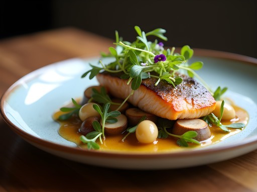 Elegant farm-to-table dish featuring Pacific Northwest ingredients at a Seattle restaurant