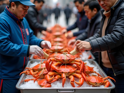 Vendor selling seasonal hairy crabs in Shanghai during autumn