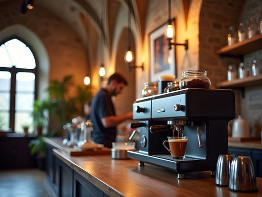 Modern specialty coffee being served in medieval architecture in Sibiu