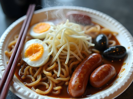 Authentic plate of char kway teow from a Singapore hawker stall