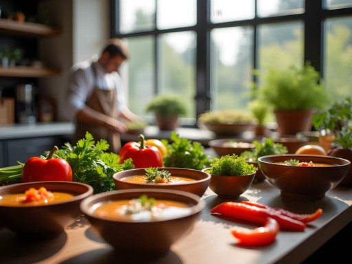 Sustainable farm-to-table restaurant in Bulgaria with chef preparing seasonal dishes