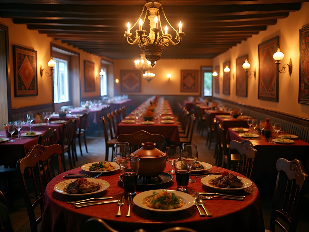 Traditional Bulgarian mehana restaurant in Plovdiv with folk musicians and authentic dishes