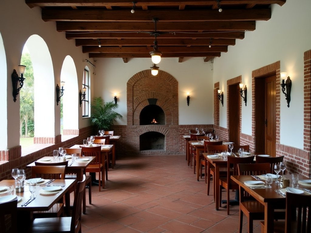 Interior of a colonial-era building converted into a restaurant in Barranquilla