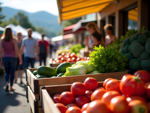 Vibrant summer produce display at Burlington Farmers Market