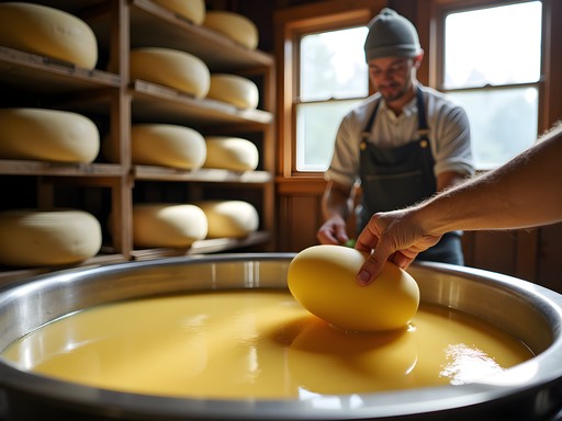 Traditional cheese making process at Shelburne Farms in Vermont