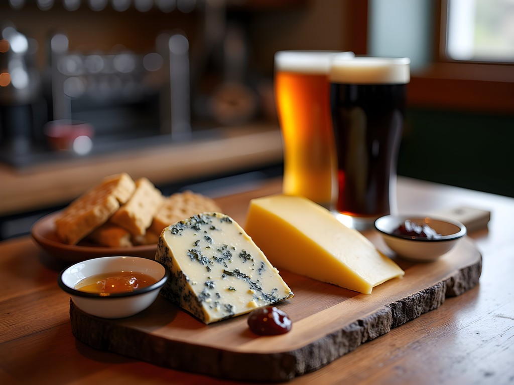 Artisanal Vermont cheese board with craft beer pairings at Switchback Brewing