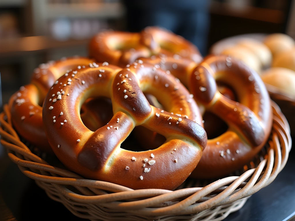 Fresh Alsatian bretzels on display at traditional Strasbourg bakery