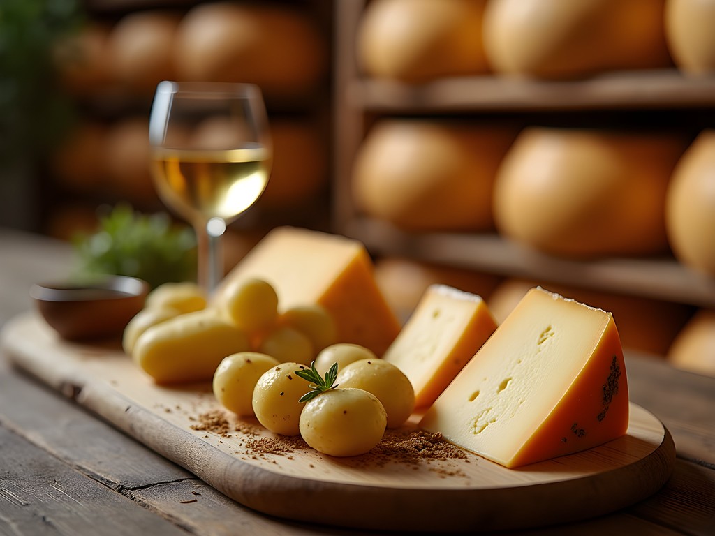 Traditional Munster cheese tasting with Gewürztraminer wine in Strasbourg cheese shop