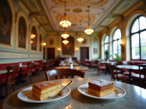Historic Virág Cukrászda café in Szeged with traditional Hungarian pastries