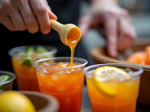 Various traditional Taiwanese beverages being prepared at a specialty drink stall in Taichung