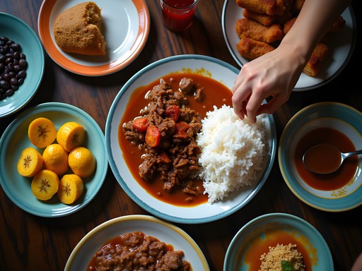 Traditional Cuban family meal featuring ropa vieja, black beans, plantains and rice at Arco Iris Restaurant in Ybor City
